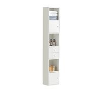 SoBuy Mueble Baño Alto Armario Baño Estrecho Mueble Columna 33x24x188 cm | Armario de Almacenamiento, Armario Independiente con 2 Puertas y 2 Cajones, Blanco STR10-W
