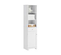 SoBuy Mueble Baño Alto Armario Estrecho con 3 Estantes y 1 Cajón Muebles Auxiliares de Baño Blanco 40x161x35 cm BZR17-W
