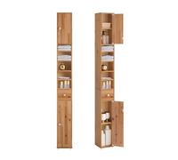 SoBuy Mueble Baño Alto con Estantes Regulables y Cajón 20x20x180cm | Armario Baño Tipo Columna Auxiliar, Mueble Estrecho Auxiliar de Almacenaje para Espacio Reducido, Madera Natural BZR34-II-SH