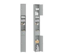 SoBuy Mueble Baño Alto con Estantes Regulables y Cajón 20x20x180cm Gris | Armario Baño Tipo Columna Auxiliar, Mueble Auxiliar de Almacenaje Armario Estrecho para Espacios Reducidos, BZR34-II-HG