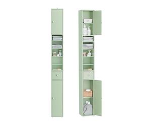 SoBuy Mueble Baño Alto con Estantes Regulables y Cajón 20x20x180cm Verde | Armario Baño Tipo Columna Auxiliar, Mueble Auxiliar de Almacenaje Armario Estrecho para Espacios Reducidos, BZR34-II-GR