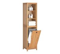 SoBuy Mueble Baño Armario Auxiliares de Baño con Cesto para Ropa Sucia, Mueble Estrecho 40x172x35 cm, MDF en Color Natural, Gran Capacidad, Fácil Montaje BZR95-N