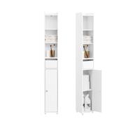 SoBuy Mueble Baño Armario Baño Estrecho Columna Alta Mueble Auxiliar con Puerta y Cajón Estantería Multiusos Armario Almacenaje para Espacios Pequeños 20x20x145cm BZR34-K-W