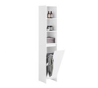 SoBuy Mueble Baño Auxiliar - Armario Baño Columna Estrecha con Cesto Ropa Blanco Mueble Ropa Sucia Alto MDF con Baldas Ajustables, Almacenaje Abierto Ideal para Baños Pequeños 30x170x30cm BZR158-W
