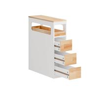SoBuy Mueble Baño Auxiliar con 3 Cajones y Estante Superior, Armario Estrecho de Almacenamiento con Ruedas para Espacio Reducido Cajonera Baño Blanco+Naturaleza 65x23x82cm BZR54-III-WN