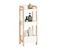 SoBuy Mueble baño Auxiliar Estrecho con 3 estantes Resistentes - Armario de baño de MDF Muebles de baño hasta 30kg en Blanco/Roble para baños pequeños 28x20x74cm FRG226-WN