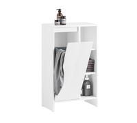 SoBuy Mueble Baño Auxiliar Estrecho con Cesto para Ropa Armario baño Blanco con Estantes Abiertos y Puerta Abatible, Mueble Ropa Sucia 86x50x30cm, BZR156-W