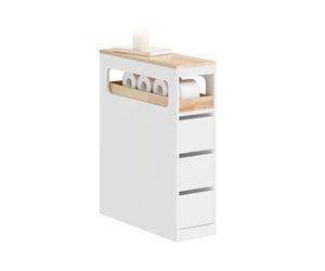 SoBuy Mueble Baño Cajonera Baño Estrecho 3 Cajones con Ruedas para Rincones y Huecos Pequeños para Familias y Hogares, Mueble Almacenaje Blanco 65x23x82cm BZR54-II-W