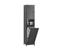 SoBuy Mueble Baño Columna con Cesto para Ropa Sucia Armario Auxiliar Estrecho con Estantería, Mueble Alto para Baño Pequeño 40x170x38 cm Gris BZR124-DG