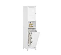 SoBuy Mueble Baño Columna con Cesto para Ropa Sucia Armario Auxiliar Estrecho con Estantería, Mueble Alto para Baño Pequeño 40x170x38 cm Blanco BZR124-W