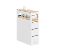 SoBuy Mueble Baño con 3 Cajones y Estante Superior, Armario Estrecho de Almacenamiento con Ruedas para Espacio Reducido, Mueble Almacenaje, Armario Organizador, Columna Auxiliar de Baño, BZR54-II-W