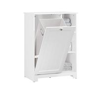 SoBuy Armario de Baño con Cesta de Lavandería - Mueble de Baño con 3 Estantes - Armario Ahorra Espacio de Madera para Espacios Pequeños, Blanco, 60x86x37cm, BZR105-W