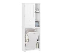 SoBuy Mueble Baño con Cesto De Ropa Sucia Y 6 Estantes, 60x37x171 Cm