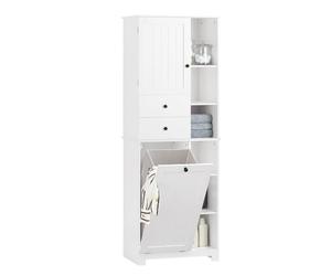 SoBuy Mueble Baño con Cesto De Ropa Sucia Y 6 Estantes, 60x37x171 Cm | Armario alto con 6 estantes y 2 cajones para ropa, toallas y productos de baño; ideal para familias. Blanco. BZR104-W