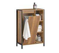 SoBuy Mueble Baño con Cesto para Ropa Mueble Auxiliar de Baño con Estantes Abiertos y Cesto Extraíble, Mueble Almacenaje Estrecha para Dormitorio o Entrada 60x30x90 cm BZR65-PF