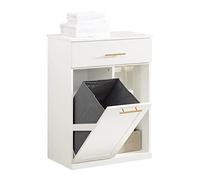 SoBuy Mueble Baño con Cesto para Ropa Sucia 66x37x95 cm Blanco para Baño | Mueble Baño con Cesto Extraíble, Cajón y 2 Estantes para Almacenaje - Mueble Auxiliar Baño Armario Compacto, BZR66-W