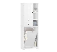 SoBuy Mueble Baño con Cesto para Ropa Sucia Armario Baño Columna Estrecho Alto Mueble Auxiliar con 6 Estantes y 2 CajonesBlanco 60x37x171 cm BZR104-W