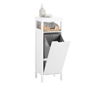 SoBuy Mueble Baño con Cesto para Ropa Sucia - Armario Compacto con Bolsa Abatible -Mueble Columna Baño Blanco, 30 x 90 x 30 cm, BZR122-W