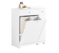SoBuy Mueble Baño con Cestos para Ropa Armario Alto Estrecho con Cajón, 2 Cestos Extraíbles y Compartimento Deslizante, Mueble Baño Auxiliar para Lavandería 78x38x90cm BZR214-W