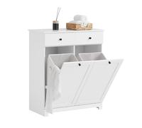 SoBuy Mueble Baño con cestos para Ropa Sucia - Armario baño con 2 cajones y 2 Bolsas extraíbles, Ideal para lavandería - Armario Lavadero Robusto de Madera, Blanco, 78x38x90 cm, BZR33-II-W