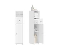 SoBuy Mueble Baño Estrecho 20x20 cm con Portarrollos Blanco para WC | Armario Auxiliar y Puerta Reversible Columna de Almacenaje Baño Compacto con Cajón BZR219-W