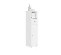 SoBuy Mueble Baño Estrecho 20x20 cm con Portarrollos Blanco para WC | Armario Auxiliar y Puerta Reversible Columna de Almacenaje Baño Compacto con Cajón BZR219-W
