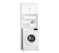 SoBuy Mueble Baño Estrecho Armario Almacenaje Blanco 65x182x20 cm | Armario Baño Columna Alta con Puertas y Estantes Abiertos, Mueble Auxiliar para Lavadora o WC, 3 Alturas Ajustables, BZR165-W