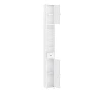 SoBuy Mueble Baño Estrecho Armario Baño Columna Blanco Brillante - Estantería de Baño Alta 20x20x180cm con 6 Estantes Ajustables y Cajón - Armario Auxiliar para Espacios Estrechos BZR167-GW