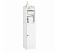 SoBuy Mueble Baño Estrecho Armario Estrecho con Estante Ajustable y Barra para Papel Higiénico Mueble Auxiliar de Baño para Espacios Reducidos, Ideal para WC y Aseo Blanco FRG177-II-W