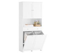 SoBuy Mueble Baño Estrecho con 2 Cestos para Ropa y 2 Cajones Armario Alto de Almacenaje 78x38x181cm Mueble Auxiliar Baño con Estante Abierto y Puerta para Pequeños BZR215-W