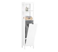 SoBuy Mueble Baño Estrecho con Cesto Ropa Sucia Armario Baño Columna con Estantes Abiertos & Compartimento Abatible Mueble Auxiliar Blanco 30x30x145cm BZR123-W