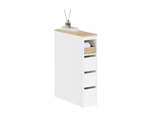 SoBuy Mueble Baño Estrecho con Ruedas y 3 Cajones, Blanco 60x20x82,3cm | Mueble Auxiliar Baño, Armario Estrecho para Baños Pequeños, WC y Cocina, Blanco, BZR54-K-W