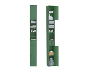 SoBuy Mueble Baño Estrecho y Alto Armario Baño Tipo Columna Auxiliar Mueble Auxiliar de Almacenaje con Estantes Regulables y Cajón Armario Estrecho para Espacios Reducidos, 20x20x180cm BZR34-II-SY