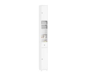 SoBuy Mueble Baño Estrecho y Alto Armario Baño Tipo Columna Auxiliar Mueble Auxiliar de Almacenaje con Estantes Regulables y Cajón Armario Estrecho para Espacios Reducidos, 20x20x180cm BZR34-II-W