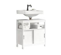 SoBuy Mueble Baño Lavabo con Puertas Correderas - Armario bajo Lavabo con Estante Ajustable, Muebles auxiliares de baño - Ideal para Baños Pequeños - Blanco, 60x30x60cm, FRG128-W
