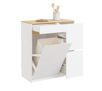 SoBuy Mueble basura cocina para reciclaje, 80×38×90 cm | Mueble reciclaje basura con 3 zonas, 2 cajones, balda regulable y hueco para zócalo, PB, comedor y baño, FSB111-WN
