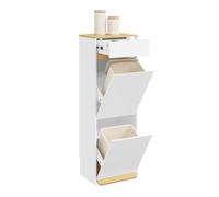 SoBuy Mueble basura cocina para separar residuos, estrecho, 35×25×101,5 cm | Mueble reciclaje basura, 2 zonas, pedal, cajón & hueco rodapié, para varios cubos, PB, cocina/baño/oficina, FSB112-WN