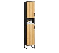 SoBuy Mueble Columna Baño Estrecho con Puertas - Mueble Alto Moderno Impermeable de 30cm para Baño, Cocina o Recibidor - con Estantes Ajustables y Embalaje Seguro - Negro, 30cm, BZR201-SCH