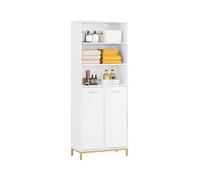 SoBuy Mueble Columna de Baño Armario para Baño Alto Estanterías de Baño con 1 Cesto para Ropa Sucia BZR182-W ES