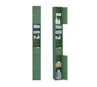SoBuy Mueble Columna de Baño Estrecho - Armario Auxiliar de Baño en MDF Resistente al Agua con Estantes Ajustables y Cajón - Mueble Baño Estrecho Verde Oscuro 20x180x20cm BZR34-II-SY