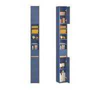 SoBuy Mueble Columna de Baño Estrecho - Armario Auxiliar de Baño en MDF Resistente al Agua con Estantes Ajustables y Cajón - Mueble Baño Estrecho Azul Oscuro, 20x180x20cm, BZR34-II-B