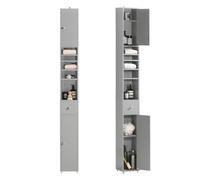 SoBuy Mueble Columna de Baño Estrecho - Armario Auxiliar de Baño en MDF Resistente al Agua con Estantes Ajustables y Cajón, Gris, 20x180x20cm, BZR34-HG