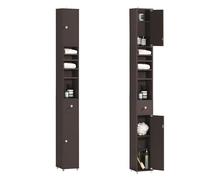 SoBuy Mueble Columna de Baño Estrecho - Armario Auxiliar de Baño en MDF Resistente al Agua con Estantes Ajustables y Cajón, Marrón Oscuro, 20x180x20cm, BZR34-BR