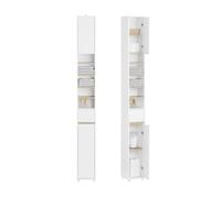 SoBuy Mueble Columna de Baño Armario para Baño Alto Estanterías de baño con 5 Estantes Abiertos 2 Puertas y 1 Cajón 20 x 20 x 180 cm BZR34-WN ES