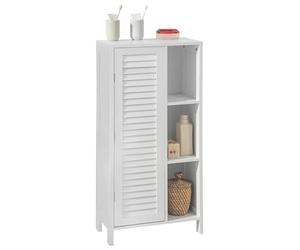 SoBuy Mueble de Baño Alto - Armario Auxiliar de Baño Estrecho con Puerta Lamellada y 3 Estantes Abiertos, Comoda para Cocina y Salón, Resistente a la Humedad, Blanco, 48 x 96 x 24cm, BZR39-W