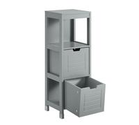 SoBuy Mueble de Baño Comoda - Mueble Estrecho con 2 Cestas - Armario baño Compacto en Madera para Baños Pequeños y Aseos, Gris, 30x89x30 cm, FRG127-SG