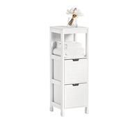 SoBuy Mueble de Baño Comoda - Mueble Estrecho con 2 Cestas - Armario baño Compacto en Madera para Baños Pequeños y Aseos, Blanco, 30x89x30 cm, FRG127-W