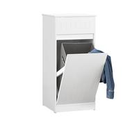 SoBuy Mueble de Baño con Cesta de Ropa - Armario de Lavandería con Cajón - Armario Compacto para Espacios Pequeños, Mueble Auxiliar de Baño de Madera, Blanco, 40 x 90 x 38 cm, BZR110-W