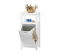 SoBuy Mueble de Baño con Cesta para Ropa - Armario de Baño Estrecho con Bolsa Plegable para Lavar Ropa, Estante Compacto de Madera, Blanco, 42 x 90 x 30 cm, BZR67-W
