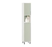 SoBuy Mueble de Baño Estrecho con Cesto de Ropa - Armario Alto Auxiliar con Estantes y Puertas, Columna de Baño Blanca y Verde para Baños Pequeños, Lavaderos o Apartamentos - 167x31x30cm, BZR137-GR